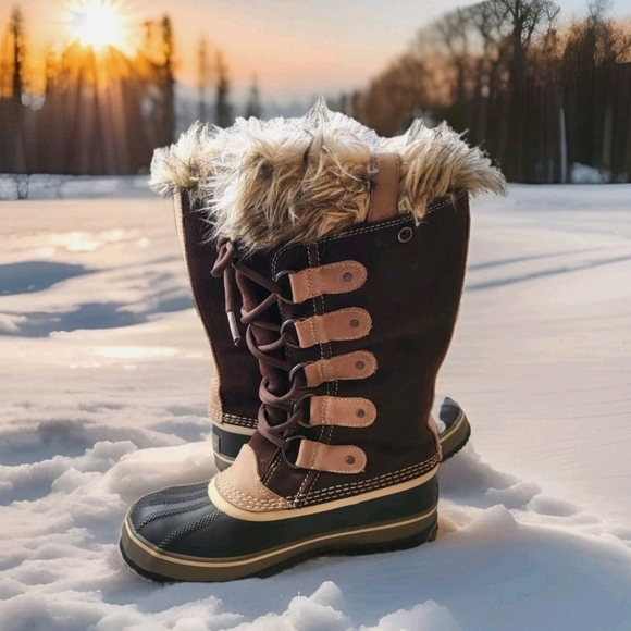 Sorel Joan of Arctic Waterproof Suede Leather Winte Snow Boot Brown Gray Women 7 - Picture 2 of 14